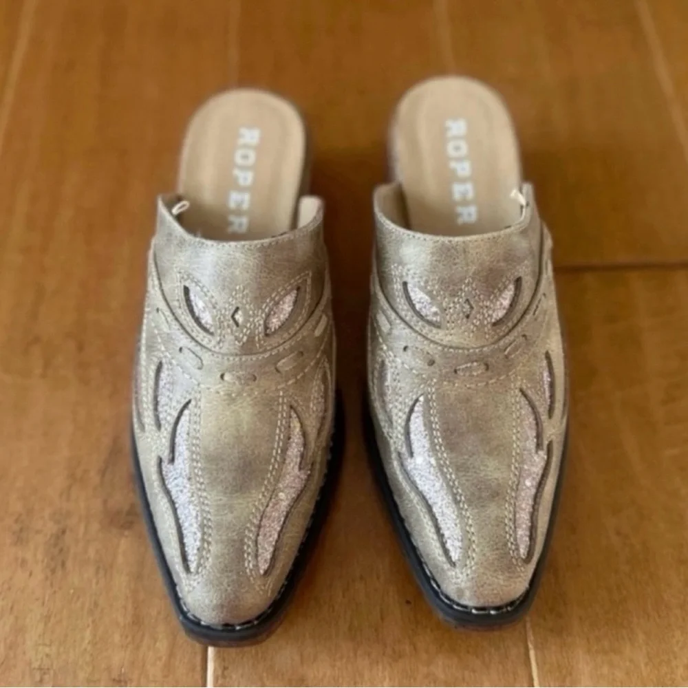 NWOT Roper Women's Nashville Beth Glittered Inlay Western Mules. Size 7. - Picture 2 of 3